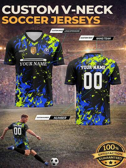 2026 New Men's Soccer Jersey, Customizable With Name, Number, Logo, Team Sponsor, V-Neck Short Sleeve Shirt, Match Football Uniform, Sports Training Tee, Moisture-Wicking Breathable Fabric, Suitable For Team Matches, Training, Sports, Casual Wear, Stadium Cheering, Holiday Gifts, Spring/Summer Soccer Season, Fashionable And