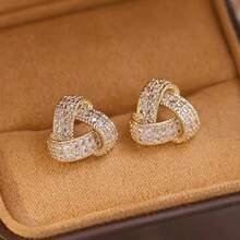 Triangular Copper Inlaid  Earrings For Women Fashion Commuting  Three-Dimensional Texture High-End Elegant Earrings - 金色一對 - 查看 4