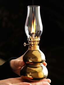 1个陶瓷电镀家用油灯，带手柄和灯罩，可调节灯芯，露营燃料灯，室内陶瓷油灯烛台，带灯芯的煤油灯，带火焰控制旋钮的油灯/防风灯 - 1PC - 查看 5