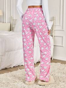Women Cotton CUTE RABBIT ANIMAL PATTERN Long Bottoms Homewear Sleep Bottoms - Pink - View 2