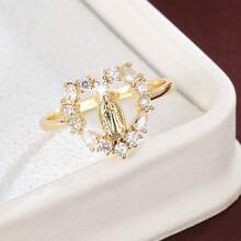1pc Classic Virgin Mary Portrait Design Cubic Zirconia Inlaid Women Fashion Ring - Multicolor - View 17