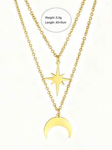 2pcs/Set Fashion Items, Gold Layered Moon & Star Pendant Necklace, Ramadan & Eid Festival Accessories, Minimalist Chic Y2K Aesthetics, Adjustable Layering, Suitable For Daily Wear, Eid Celebration And Gift - Multicolor - View 7