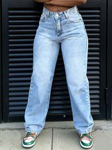 Women's Casual Washed Loose Straight Leg Jeans - Light Wash - View 4