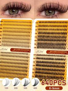 640/592/320pcs Eyelash Extension Kit, DIY Eyelash Extension Set (8-16mm), Individual Cluster Lashes D Curl Eyelash Extension Kit With Glue, Sealer And Lash Applicator, Suitable For Daily Use, Parties, Travel Or Gift For Family And Friends - 黑色 - 查看 10
