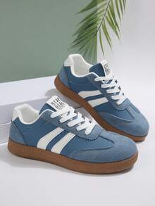 女士休闲百搭豹纹印花运动鞋，时尚醒目舒适橡胶软底运动鞋，透气轻便拼接女士运动鞋 - 藍色 - 查看 7