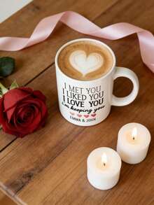 1Pc Custom Valentine's Day Mug With Couple Names-"I Met You I Liked You I Love You I'm Keeping You" , Personalized Mug, Custom Coffee Mug, Valentine's Day Gift Mug, Romantic Gift For Her Him, Husband Wife, Daily Coffee Cup, Home & Office Use - White - View 5