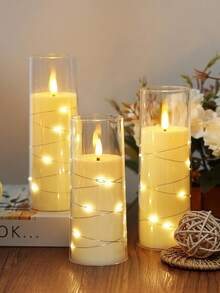 1/3 件装 LED 无焰闪光蜡烛，尺寸可选 2.2 英寸 x 5 英寸、6 英寸、7 英寸、8 英寸，灯芯为白色透明塑料圆柱形逼真灯芯，内置电池，LED 电池供电。 - 遙控蠟燭 - 查看 9