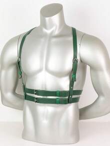 Men's Green Double Strap Chest Harness | Adjustable PU Leather Body Harness For Festival & Clubwear - A - View 5