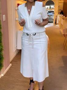 Women White Off Shoulder Short Sleeve V Neck Non Stretch Tops With Clean Stitch Casual Dressy Blouses For Office Daily Work Date Wear(JH25174) Summer - White - View 1