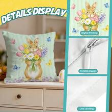 4pcs Easter Theme Spring Striped Floral Butterfly Rabbit Illustration Cushion Cover, Single-Sided Printed Pillow Case, Suitable For Living Room Bedroom Home Decor, All Season - Pillow Insert Not Included - Multicolor 06 - View 6