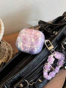 1pc Marble Purple Shell Pattern Beaded Lanyard Earphone Protective Case Compatible With Apple Pro 2nd/3rd Gen Bluetooth Earphones, Anti-Drop - Multicolor - View 3