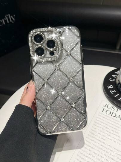 Sequins,Rhinestone 1pc Rhinestone Rhombus 6D Electroplated TPU Phone Case Compatible With IPhone 17/16/XR/XS Max/11/11 Pro/11 Pro Max/12/12 Pro/12 Pro Max/13/13 Pro/13 Pro Max/14/14 Pro/14 Pro Max/15/15 Pro/15 Plus/15 Pro Max, Protective Cover