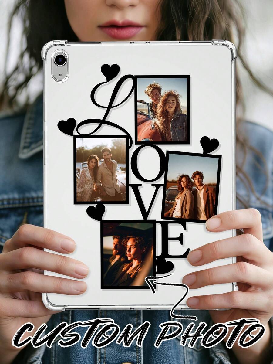1pc Customizable LOVE Pattern Transparent Anti-Drop High Edge Tablet Protective Case, Suitable For Mini 4/5/6/Mini 7/9.7/10.2/10.5/Air 4/Air 5/10th/10.9/Pro 11"/Air 11 (M2)/Pro 11 (M4)/2024/ Air 13 (M3 2025)/ Air 11" (M3) 2025/ (A16) 11" 11th Gen 2025 Apple Models, Transparent Back Cover DIY, Valentine's Day - Clear - View 1