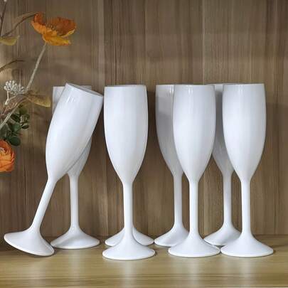 6pcs Set Of Creative White Champagne Glasses, Red Wine Stemware, Durable Plastic Goblets, Suitable For Weddings, Bridal Parties, Gatherings, Shatterproof Multi-Purpose Beverage Cups