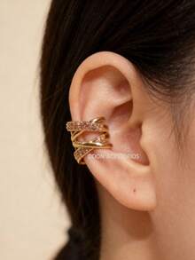 Luxury Ear Cuff Earring With Cubic Zirconia, Gold Or Silver, Fake Cartilage Piercing (No Hole Needed) - C-金色 - 查看 5