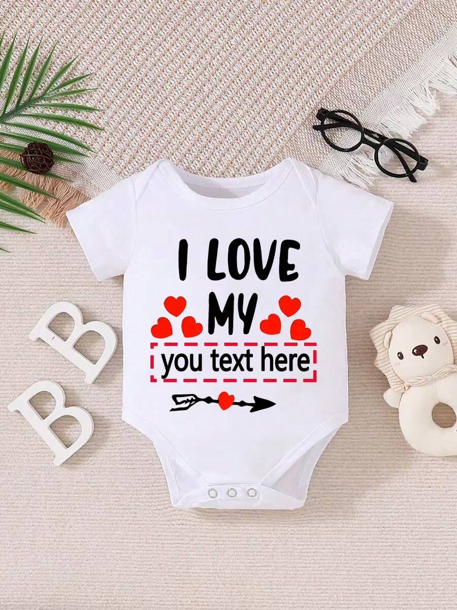 [Custom] Baby Girl Short Sleeve Romper, Support Personalized DIY Name, Funny Letter Print Design, Unisex New Crawler, Knit Fabric, Minimalist Design, Easy Care Clothing, Suitable For Daily Wear - White - View 1