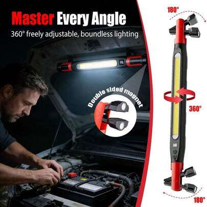 1 包 2026 磁吸式可充电 LED 工作灯条，引擎盖下机械灯，适用于汽车维修、车库、商店和汽车美容，便携式无线故障灯，带强磁铁和挂钩