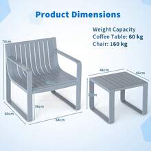 COSTWAY 2 Piece Patio Furniture Set, Weatherproof PP Chair W/ Square Coffee Table, Ergonomic Slatted Bistro Table & Chair Set For Front Porch, Backyard, Grey - Grey - View 3