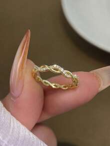 1pc 925 Sterling Silver Twisted Rope Design Ring, Inlaid With Micro Diamonds, Minimalist Everyday Ring, Women's Ring, Exquisite Women's Jewelry Gift, Women's Fashion Accessory - Micro-embellished Twisted Rope Ring - View 1