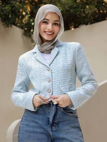 DAZY Women's Plaid Collar Jacket - Blue - View 2