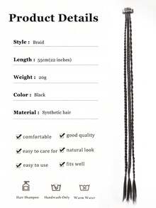 2件装辫子发夹式接发，金发棕黑三色可选，合成纤维材质，适合女性派对日常佩戴，带夹子的合成假发，拳击辫/脏辫造型，耐热假发片。 - 彩色 - 查看 3