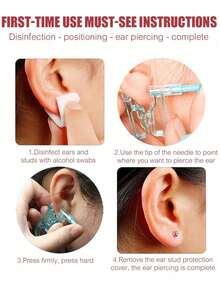 Kit de perforación de pendientes, que incluye pendientes, pistola de perforación de pendientes antialérgica, adecuado para la perforación de pendientes DIY en casa. - Multicolor - Ver 6