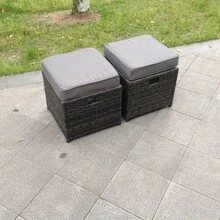 Fimous 2 PC Rattan Small Assembled Footstool Outdoor Garden Furniture Patio Furniture 2 Color Option Dark Grey And Light Grey - 預組裝(40 x 40 x 34 公分) - 查看 3