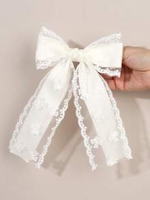1 pieza Clip de pelo con lazo de encaje para niñas, accesorio de pelo elegante de marfil blanco para bodas y fiestas, clip de pelo con estampado floral lindo para niñas, clip de pelo delicado con perlas falsas, adecuado para uso diario y festivo, accesorios para el cabello - Multicolor - Ver 4