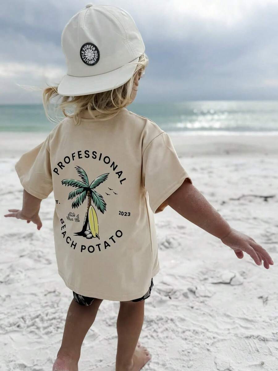 1pc Toddler Boys' Casual Crew Neck Short Sleeve T-Shirt, Summer Outfit - A Captivating T-Shirt That Brings Joy And Happiness To Every Child! - Apricot - View 1