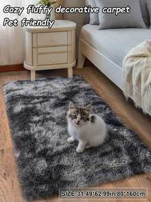 1pc Tie-Dye Dark Gray Living Room & Bedroom Carpet, Soft & Comfortable Long Plush Rug, Modern Minimalist Nordic Style Room Decor, Fluffy Cozy Cream Shag Rug, Autumn/Winter Seasonal Gift, Fuzzy Christmas/Halloween/Valentine's Day Decor, Easy Care Living Room, Sofa, Bedside Carpet - Tie-dye Dark Gray - View 16