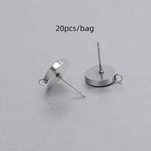 20pcs/Pack Stainless Steel Gem Stone Tray Jewelry Accessories, Handmade Welding Tray, Earring Base, Flat Round Gem Tray, Rimmed Round Tray, DIY Jewelry Making Supplies - Steel - View 20