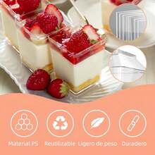 150 piezas (50 piezas de vasos + 50 piezas de cucharas + 50 piezas de tapas) vasos cuadrados de transparente de 160 ml/5 oz para mousse, 50 * vasos de postre,50 * tapas duras de plástico/50 * tapas blanda de plástico,50 * cucharas grandes transparentes,vasos duraderos para chocolate, cheesecake, pudín, mousse, parfaits, ideales para fiestas, bodas, eventos al aire libre, vasos para postres de fiesta | vasos elegantes para postres | vasos decorativos para postres - Blanco - Ver 8