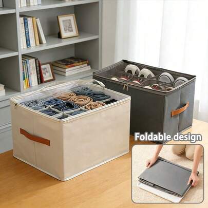 Home Closet 12 Grid Collapsible Shoe Box - Dustproof Washable Foldable Storage Organizer For Shoes And Pants