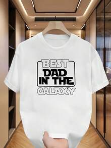 Camiseta gráfica unisex con estampado divertido MBDMBD, mejor papá en la galaxia - blanca, casual, de manga corta, cuello redondo con letras negras en negrita, perfecta para el verano, camiseta diaria, camiseta divertida para papá, tela de algodón, camiseta de manga corta, moda unisex, cómoda y que absorbe el sudor, cuello redondo casual, tela ligeramente elástica, ideal para actividades al aire  regalo de verano para hombres y mujeres. - Blanco - Ver 1