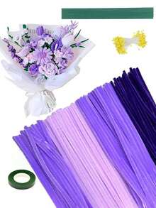 Bộ dụng cụ thủ công 312 chi tiết gồm thân hoa mềm màu tím, chất tẩy rửa dạng ống, bộ làm hoa DIY - Ba màu tím chuyển sắc bao gồm thân hoa, nhị hoa và ruy băng, thích hợp cho các dự án thủ công DIY, thiết kế hoa và các dự án sáng tạo. - Màu tím - Xem 6