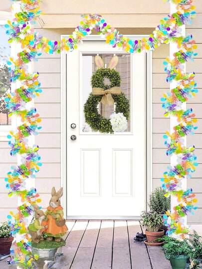 Easter Colored Rattan Decoration, Colored Wreath Decoration, Outdoor Colored Ribbon Hanging Tassel Wreath, Suitable For Easter Decoration Outdoor Indoor Family Party