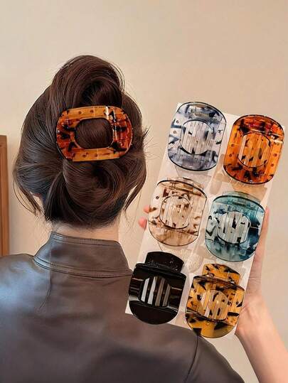 6个装混合透明豹纹弧形发夹，简约百搭发卡，爪夹，鸭嘴夹，鳄鱼夹，适合女性和女孩，日常、户外活动、送礼皆宜，四季皆可佩戴。