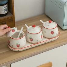 Japanese Ceramic Seasoning Jar And Spice Box - Creative Salt Jar And Spice Box Set - Home Kitchen Storage Canister - Home Kitchen Supplies - Multicolor - View 2