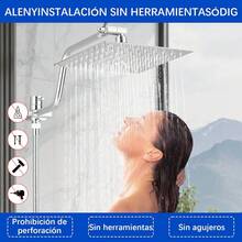 High Pressure Rain Shower Head For Bathroom, 8" Rain Shower Head, 5 Spray Modes Hand Shower, Adjustable With Holder, Leak-Proof, 1.5m Hose (Silver/Matte Black) - Hợp kim crom - với tay nối dài có thể uốn cong và 4 móc. - Xem 5