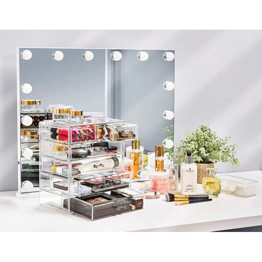 Acrylic Makeup Organizer Set, 6-Drawer Vanity & Countertop Cosmetic Storage With Small & Wide Drawers, Clear Makeup Storage For Brushes, Lipsticks, Jewelry – Holiday Gift For Women & Teens - Clear - View 1