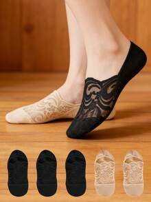 chuanwa（2） 1/5/10双装 女士轻便透气防臭吸湿蕾丝船袜，夏季 - 彩色 - 查看 1