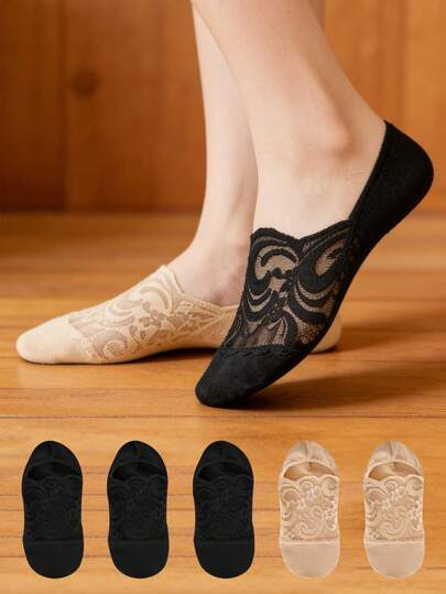 1/5/10双装 时尚女士夏季轻薄透明防臭吸汗轻便蕾丝船袜