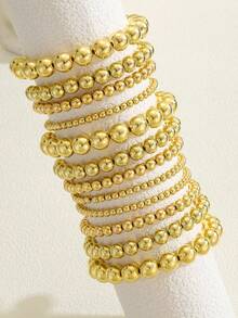 12 Stücke/Set Boho Bohemian Stil Mode beliebte goldene Perlen Armbänder elastische Armbänder für Kinder Mädchen als täglichen Schmuck Accessoire Geschenk - Gold - Übersicht 5