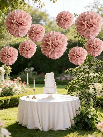 Pink Paper Flower Balls Party Decorations, Pink Honeycomb Balls, Boho Style Paper Flower Balls, Hanging Paper Flowers, Pink Paper Flower Balls, Suitable For Wedding Party Decor, Baby Shower Party Decor, Wedding, Birthday Party, Home Gathering, Classroom Decoration