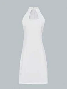 Women's Solid Color Elegant Party Zipper Backless Dress, Suitable For Dates And Parties, Spring/Summer - White - View 5