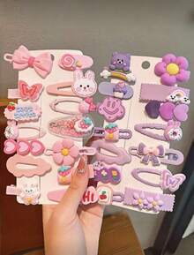 14/28/42 Pieces Cute Multicolored Hair Clips And Hair Accessories For Girls - Roxo - Xem 3