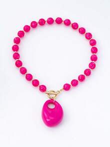 1 chiếc vòng cổ mặt dây chuyền đính hạt phong cách Bohemian cổ điển thanh lịch dành cho nữ, thích hợp làm quà tặng, dự tiệc, tiệc chiêu đãi và đeo hàng ngày. - Màu Hồng Tươi - Xem 4