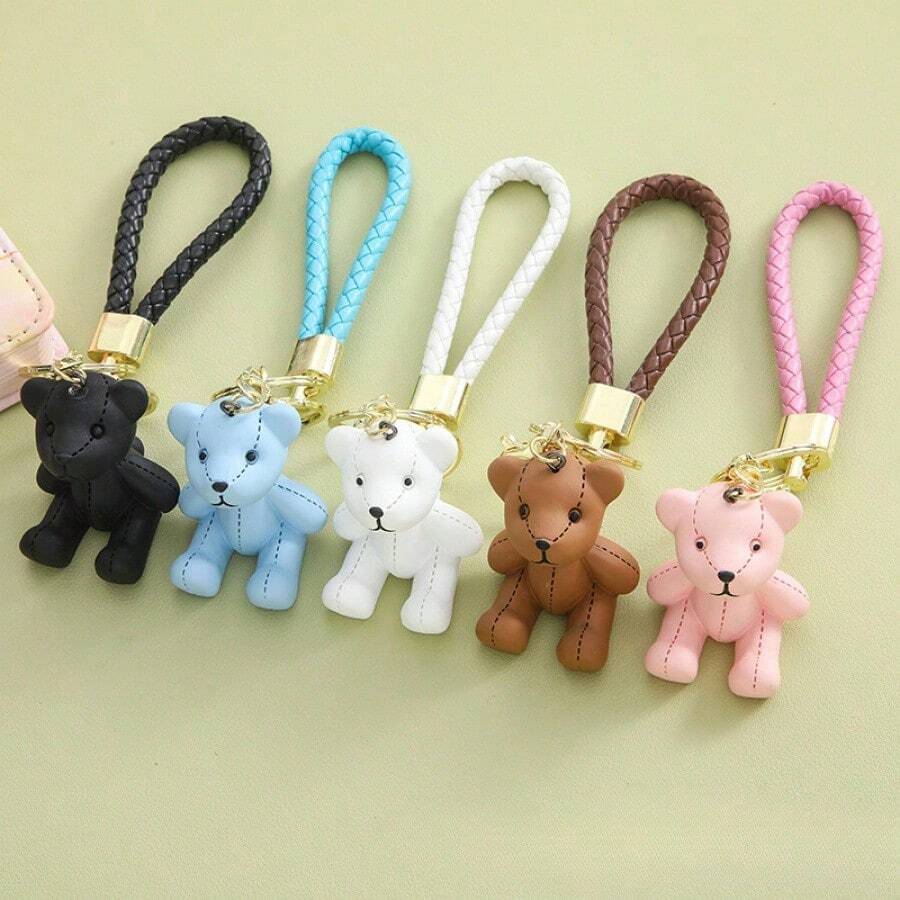 1pc Resin Plush Bear Keychain Pendant Ornament Keyring Creative Accessory - Multicolor - View 1