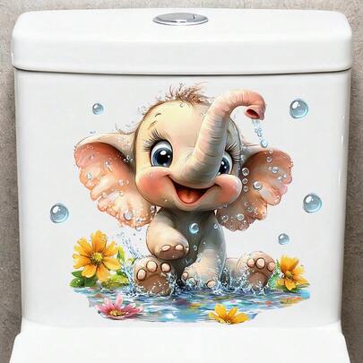1/3pcs Fluorescent Bathroom Sticker Cartoon Animal Elephant Turtle Style Glow In The Dark Toilet Lid Decal Waterproof Removable Wall Art For Home Washroom WC Decoration