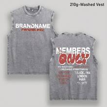 "MEMBERS ONLY" Slogan & Global City Print Washed Cotton Sleeveless Vest, American Street Style Loose Breathable Top VS003-AB - 灰色 - 查看 1